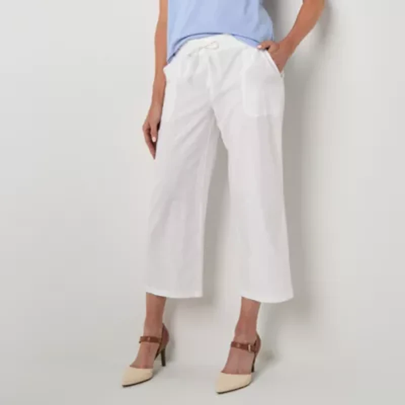 Liz Claiborne Womens Wide Leg Mid Rise Pull-On Pant