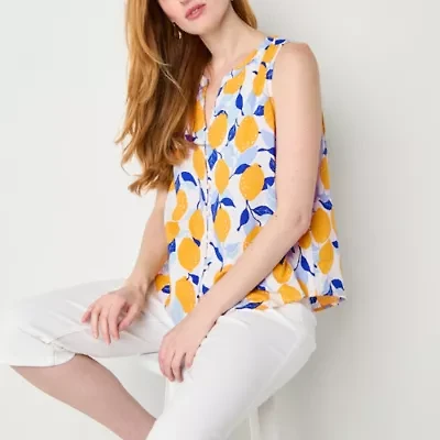 Liz Claiborne Womens Split Crew Neck Sleeveless Tank Top