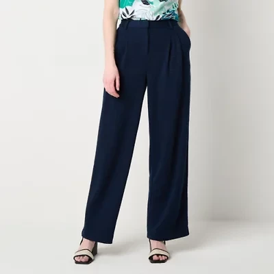 Liz Claiborne Womens Wide Leg Mid Rise Pull-On Pant