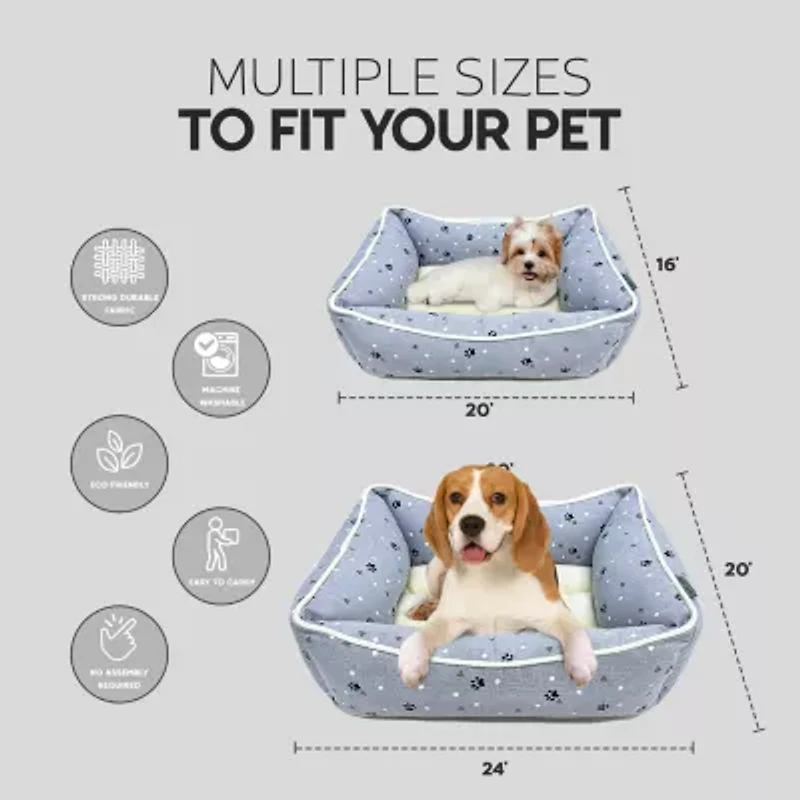 Precious Tails 24" Gray Paws Dots Pet Bed