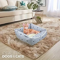 Precious Tails 24" Gray Paws Dots Pet Bed