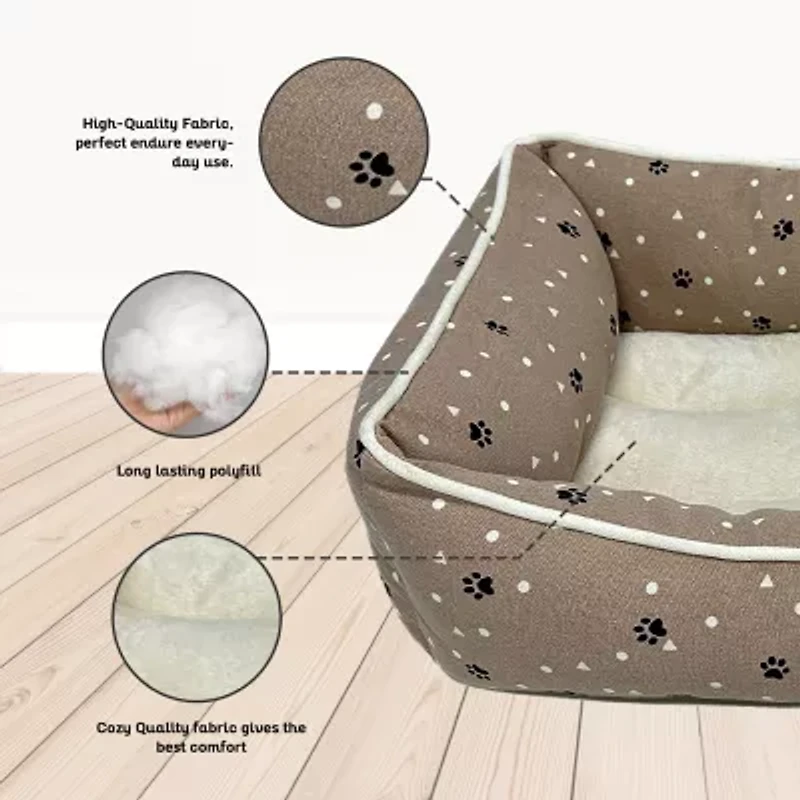 Precious Tails 24" Taupe Paws Dots Pet Bed