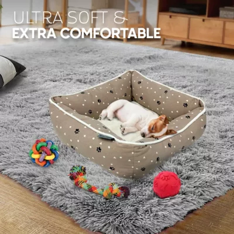 Precious Tails 24" Taupe Paws Dots Pet Bed