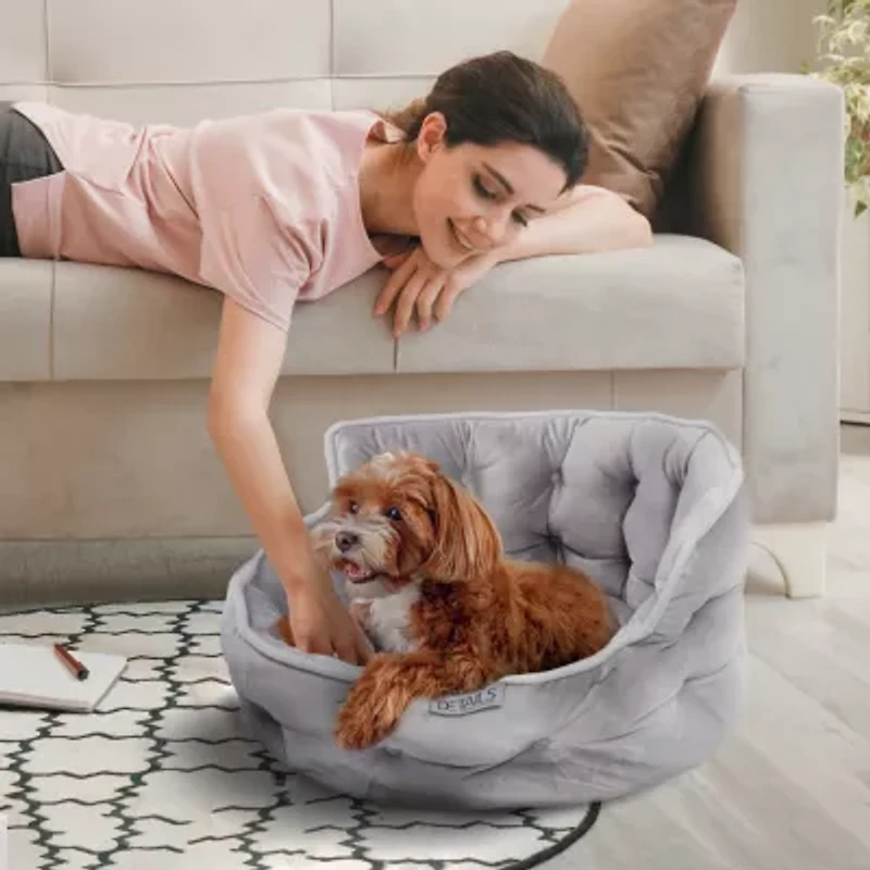 Precious Tails Round Cuddler Gray Pet Bed