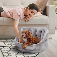 Precious Tails Round Cuddler Gray Pet Bed
