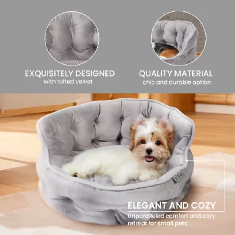 Precious Tails Round Cuddler Gray Pet Bed