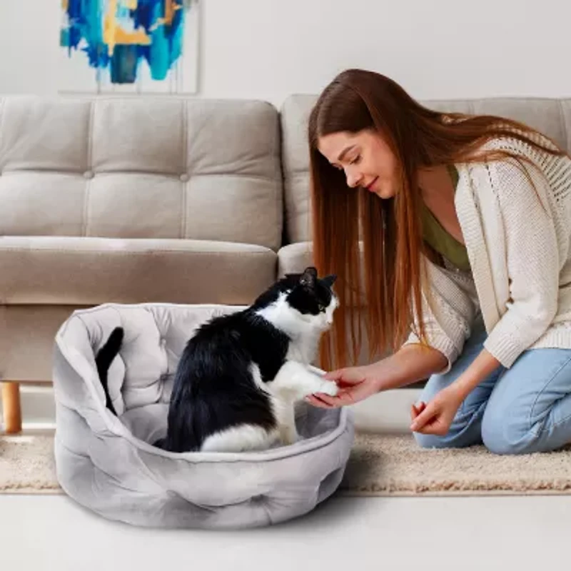 Precious Tails Round Cuddler Gray Pet Bed