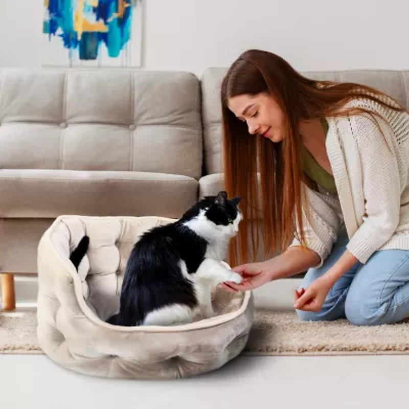 Precious Tails Round Cuddler Taupe Pet Bed
