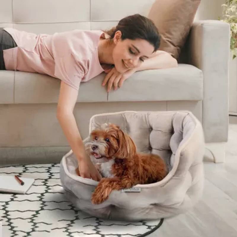 Precious Tails Round Cuddler Taupe Pet Bed