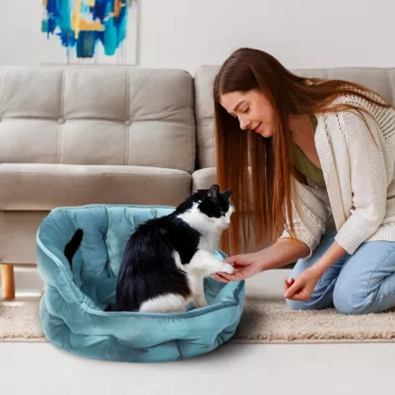 Precious Tails Round Cuddler Teal Pet Bed