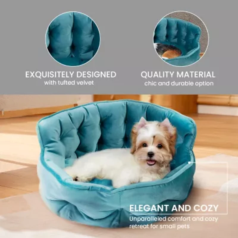 Precious Tails Round Cuddler Teal Pet Bed
