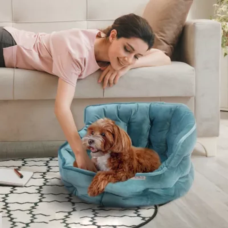 Precious Tails Round Cuddler Teal Pet Bed