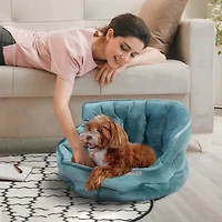 Precious Tails Round Cuddler Teal Pet Bed