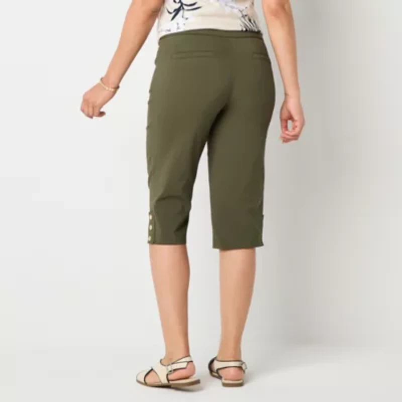Liz Claiborne Alyssa Cropped Womens Stretch Fabric Straight Mid Rise Capri Pant