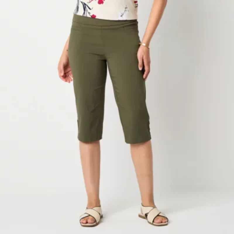 Liz Claiborne Alyssa Cropped Womens Stretch Fabric Straight Mid Rise Capri Pant