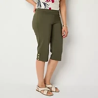 Liz Claiborne Alyssa Cropped Womens Stretch Fabric Straight Mid Rise Capri Pant