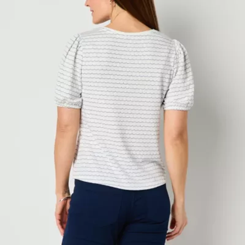 Liz Claiborne Womens Crew Neck Short Sleeve Blouse