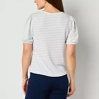 Liz Claiborne Womens Crew Neck Short Sleeve Blouse