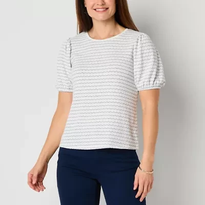 Liz Claiborne Womens Crew Neck Short Sleeve Blouse