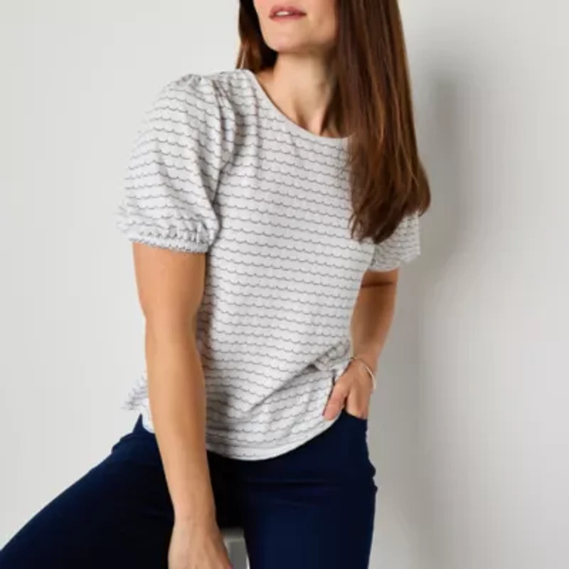 Liz Claiborne Womens Crew Neck Short Sleeve Blouse