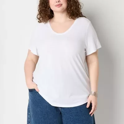 a.n.a Womens Plus Scoop Neck Short Sleeve T-Shirt