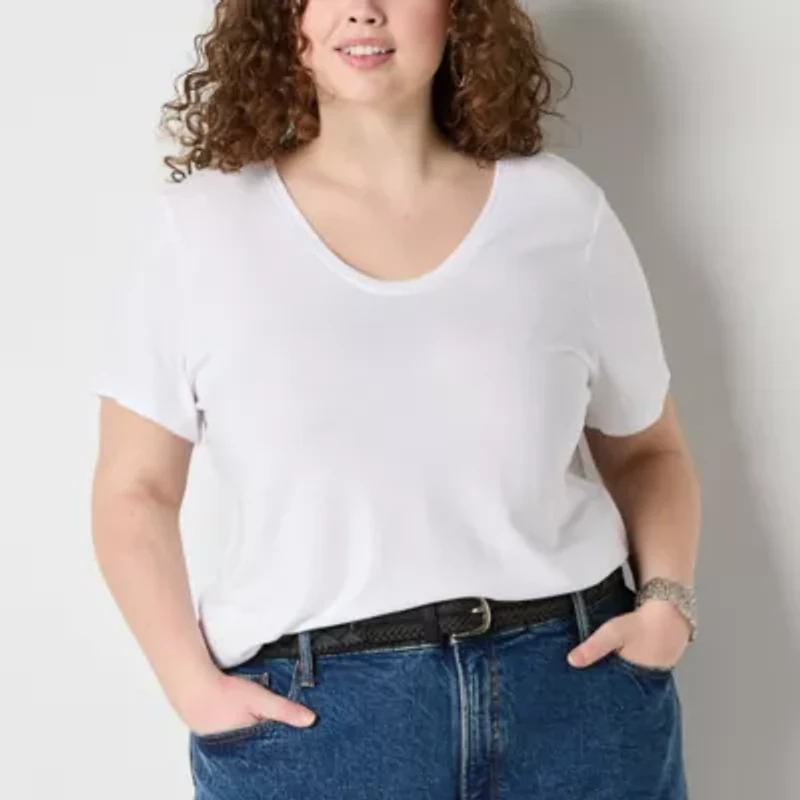 a.n.a Womens Plus Scoop Neck Short Sleeve T-Shirt