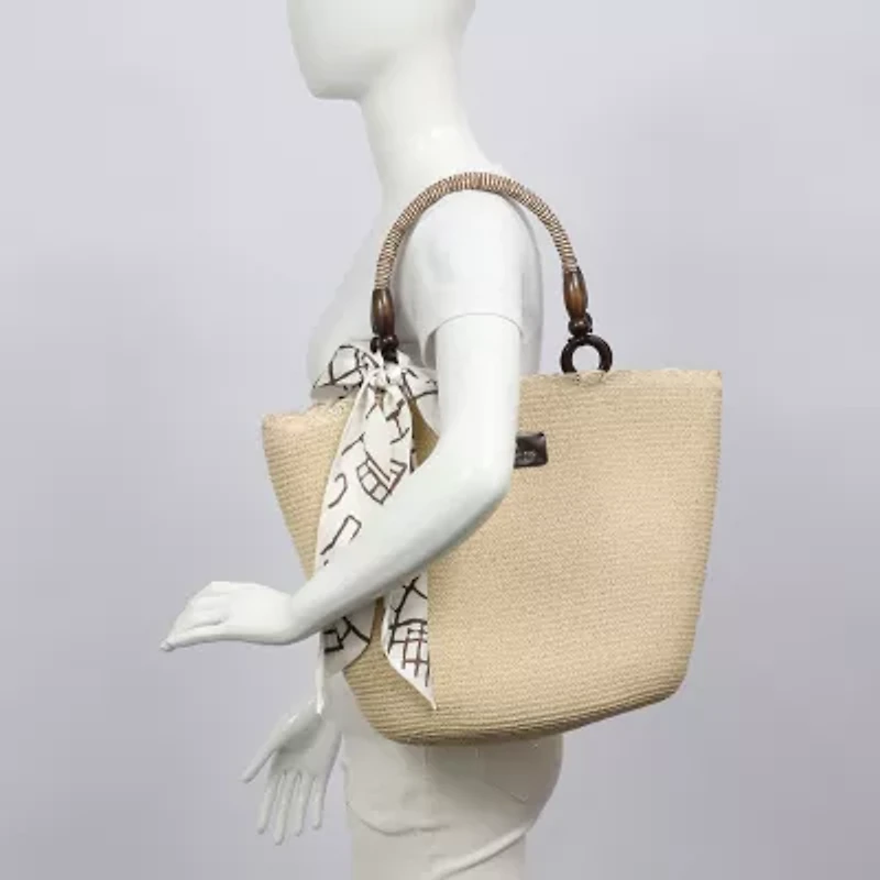 London Fog Straw With Wide Braided Tote Bag