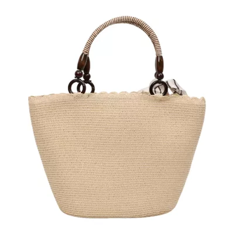 London Fog Straw With Wide Braided Tote Bag