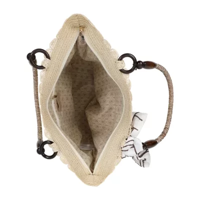 London Fog Straw With Wide Braided Tote Bag