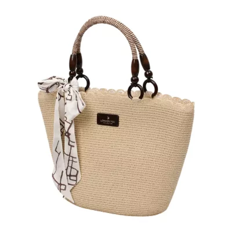 London Fog Straw With Wide Braided Tote Bag