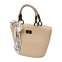 London Fog Straw With Wide Braided Tote Bag