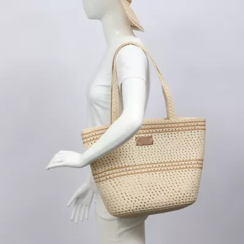 London Fog Woven Straw With Hat Set Tote Bag