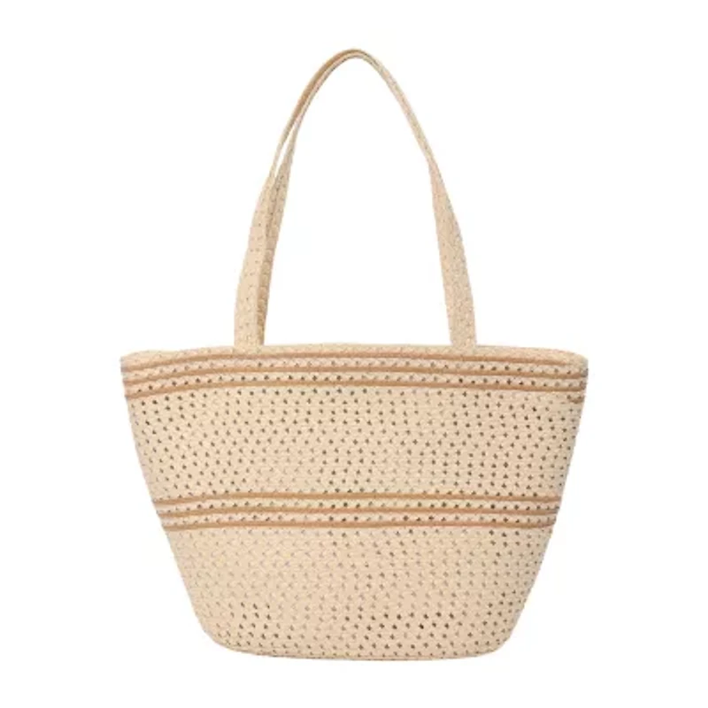 London Fog Woven Straw With Hat Set Tote Bag
