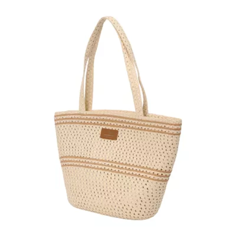 London Fog Woven Straw With Hat Set Tote Bag