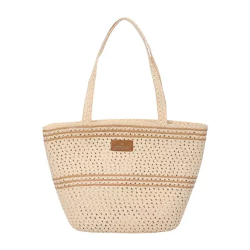 London Fog Woven Straw With Hat Set Tote Bag