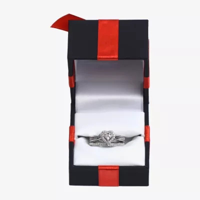 (I, I2) Womens 1/5 CT. Lab Grown White Diamond Sterling Silver Heart Bridal Set