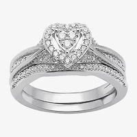 (I, I2) Womens 1/5 CT. Lab Grown White Diamond Sterling Silver Heart Bridal Set