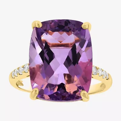 Effy Final Call (H-I / I1-I2) Womens 1/5 CT. Genuine Purple Amethyst 14K Gold Cushion Side Stone Cocktail Ring