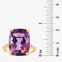 Effy Final Call (H-I / I1-I2) Womens 1/5 CT. Genuine Purple Amethyst 14K Gold Cushion Side Stone Cocktail Ring