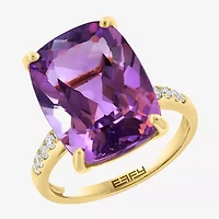 Effy Final Call (H-I / I1-I2) Womens 1/5 CT. Genuine Purple Amethyst 14K Gold Cushion Side Stone Cocktail Ring