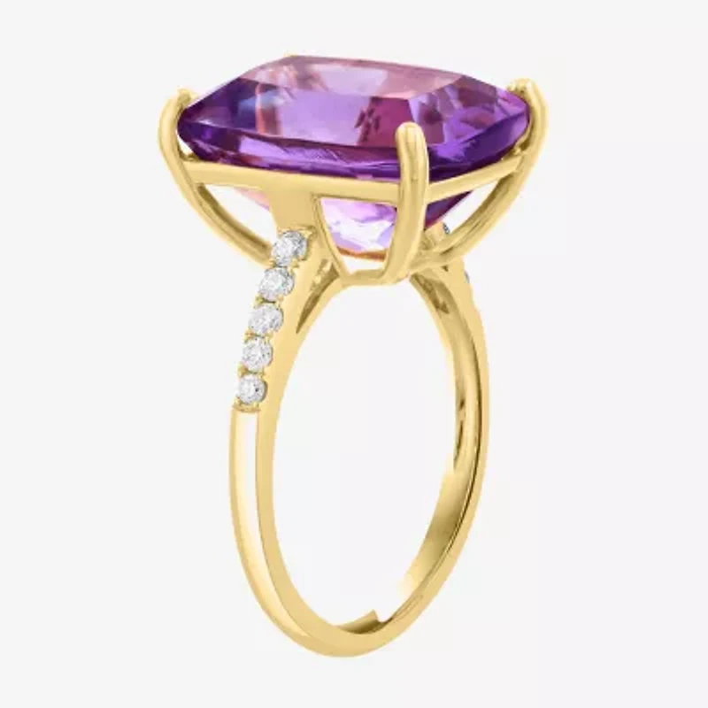 Effy Final Call (H-I / I1-I2) Womens 1/5 CT. Genuine Purple Amethyst 14K Gold Cushion Side Stone Cocktail Ring