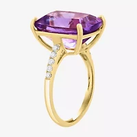 Effy Final Call (H-I / I1-I2) Womens 1/5 CT. Genuine Purple Amethyst 14K Gold Cushion Side Stone Cocktail Ring