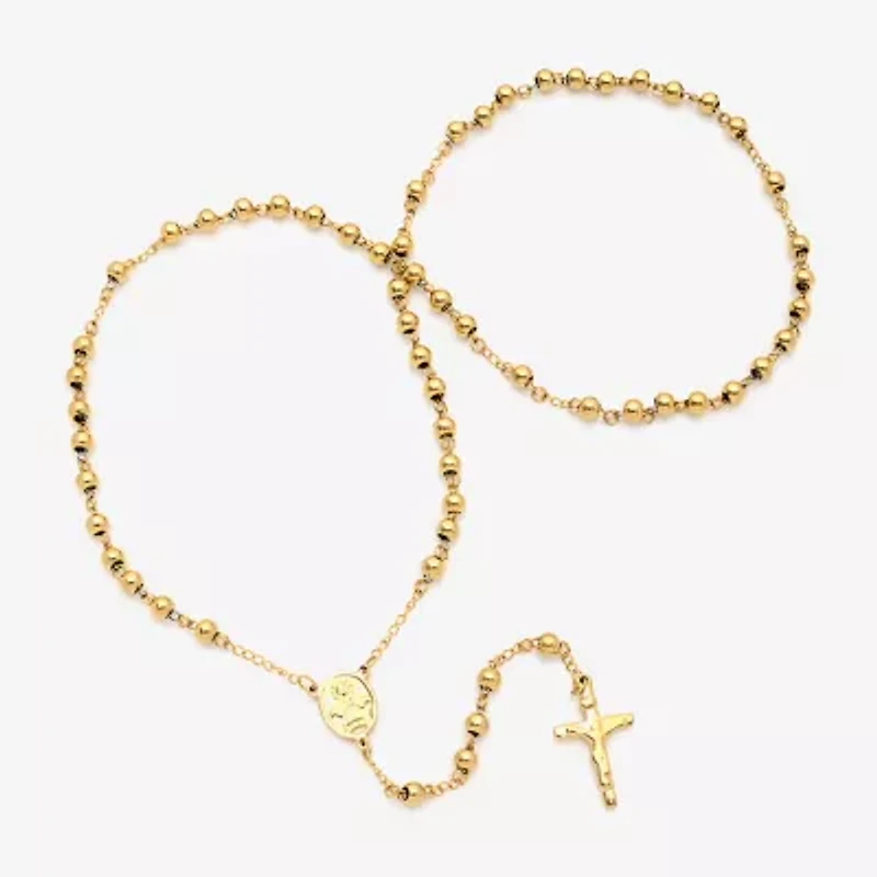 Mens 18K Gold over Stainless Steel Cross Rosary Necklaces