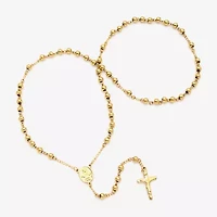 Mens 18K Gold over Stainless Steel Cross Rosary Necklaces