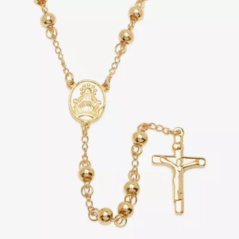 Mens 18K Gold over Stainless Steel Cross Rosary Necklaces