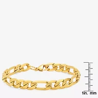 Steeltime Mens 18K Gold Over Stainless Steel 8 1/2 Inch Figaro Hypoallergenic Chain Bracelet