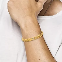 Steeltime Mens 18K Gold Over Stainless Steel 8 1/2 Inch Figaro Hypoallergenic Chain Bracelet