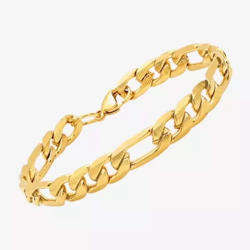 Steeltime Mens 18K Gold Over Stainless Steel 8 1/2 Inch Figaro Hypoallergenic Chain Bracelet