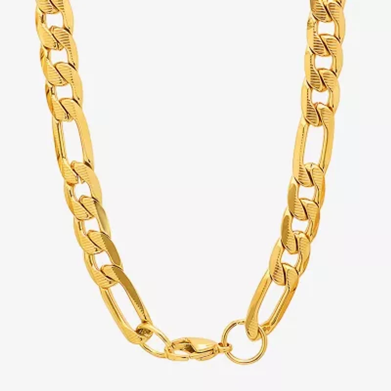 Steeltime Mens 18K Gold Over Stainless Steel Hypoallergenic 24 Inch Figaro Chain Necklace