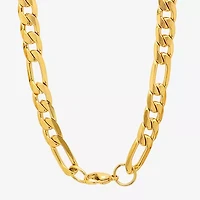 Steeltime Mens 18K Gold Over Stainless Steel Hypoallergenic 24 Inch Figaro Chain Necklace